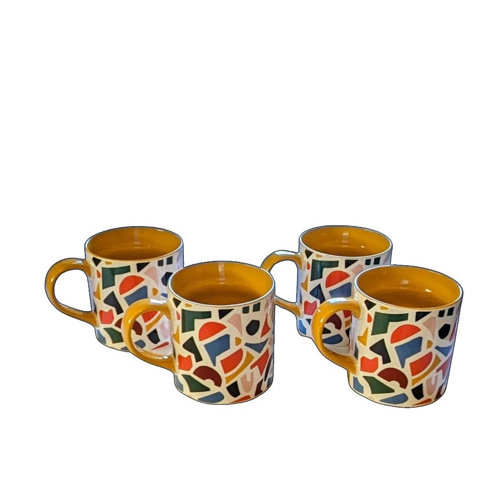 Room Essentials by Target Geometric Art Mosaic Stoneware 4 x Mugs - New